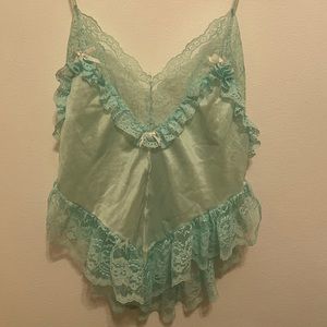 Vintage Alana Gale Aqua Lace Pearl Lingerie Intimates Chemise M